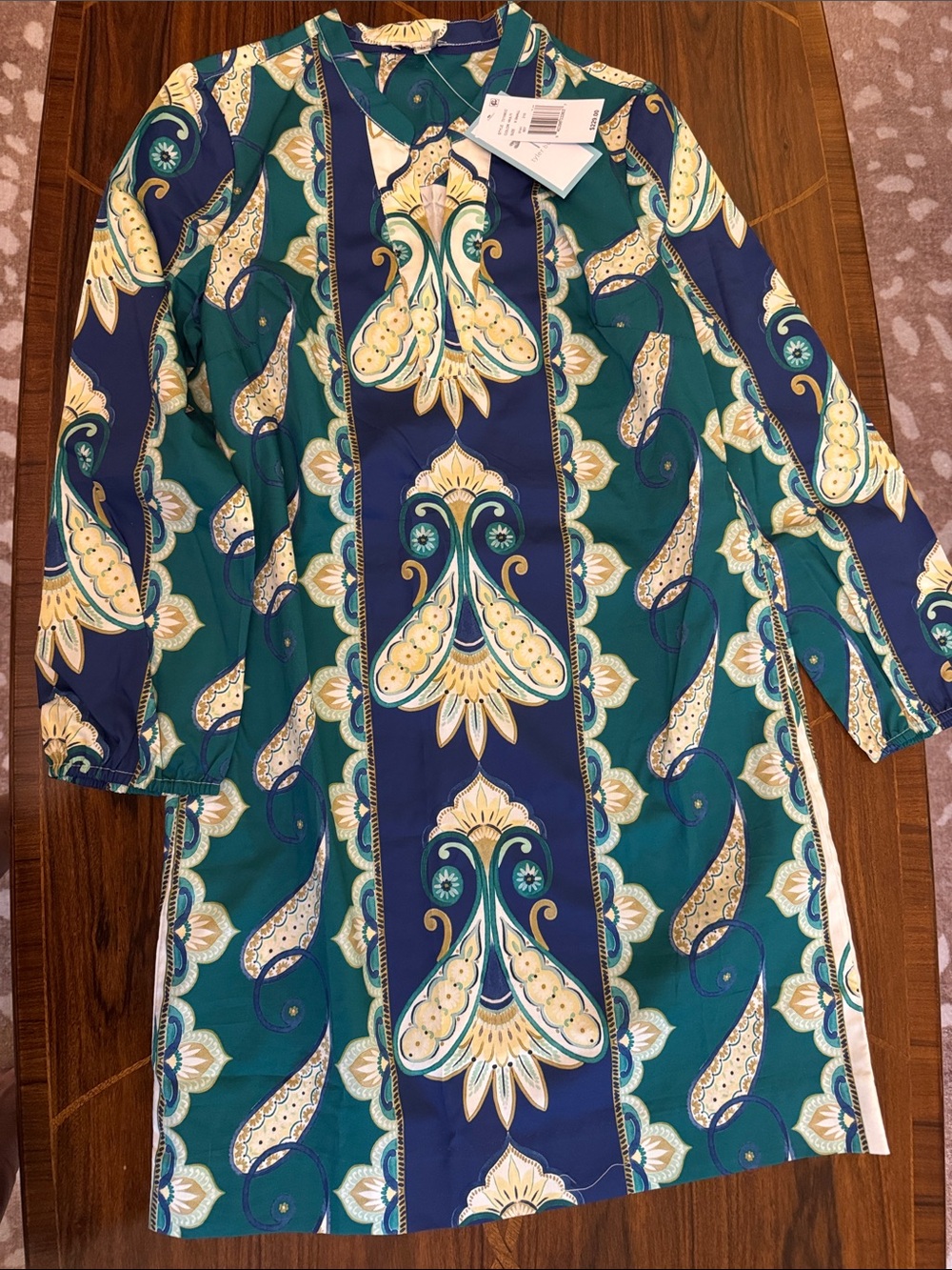 Tyler Boe Long Sleeve Dress in Teal, Navy & Cream